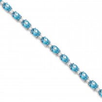 Blue Topaz & Diamond Tennis Bracelet 14k White Gold (12.00ct)