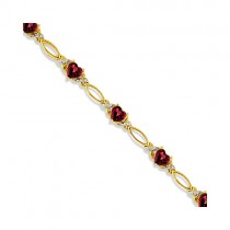 Heart Shape Garnet & Diamond Link Bracelet 14k Yellow Gold (3.00ctw)