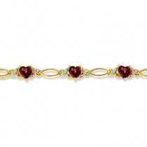 Heart Shape Garnet & Diamond Link Bracelet 14k Yellow Gold (3.00ctw)