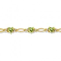 Heart Shape Peridot & Diamond Link Bracelet 14k Yellow Gold (3.00ctw)