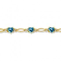 Heart Shape Blue Topaz & Diamond Link Bracelet 14k Yellow Gold (3.00ctw)