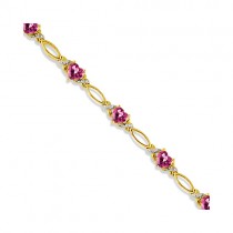 Heart Shape Pink Topaz & Diamond Link Bracelet 14k Yellow Gold (3.00ctw)