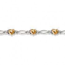 Heart Shaped Citrine & Diamond Link Bracelet 14k White Gold (3.00ctw)