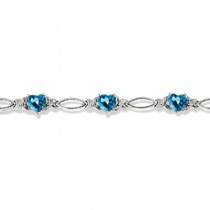 Heart Shaped Blue Topaz & Diamond Link Bracelet 14k White Gold (3.00ctw)