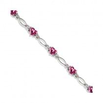 Heart Shaped Pink Topaz & Diamond Link Bracelet 14k White Gold (3.00ctw)