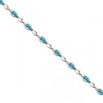 Bezel-Set Oval Blue Topaz Link Bracelet in 14K White Gold (6x4mm)