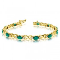 Oval Emerald & Diamond XOXO Link Bracelet 14k Yellow Gold (7.00ctw)