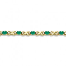 Oval Emerald & Diamond XOXO Link Bracelet 14k Yellow Gold (7.00ctw)