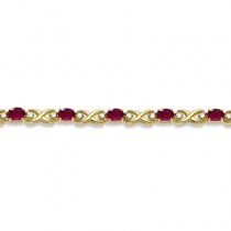 Oval Ruby & Diamond XOXO Link Bracelet 14k Yellow Gold (7.00ctw)