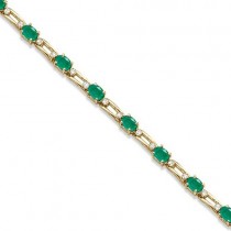 Diamond & Oval Cut Emerald Link Bracelet 14k Yellow Gold (7.50ctw)