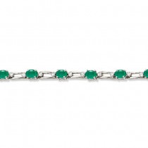 Diamond & Oval Cut Emerald Link Bracelet 14k White Gold (7.50ctw)