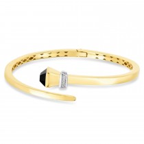 Onyx & Diamond Wrap Hardware Bangle Bracelet 14K Yellow Gold (0.05ct)