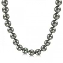 Black Tahitian Pearl Strand Necklace 14K White Gold AAA 9-11.5mm