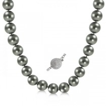 Black Tahitian Pearl Strand Necklace 14K White Gold AAA 9-11.5mm