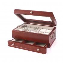Ten Watch Cherry storage Chest w/ a Jeweler's Drawer & Glass top