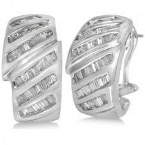 Diamond Accented Baguette Huggie Earrings in 14k White Gold (1.25ct)