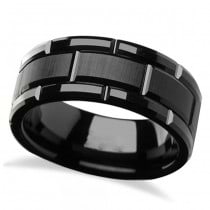 Brushed Center and Beveled Carbide Black Tungsten Wedding Band (6mm)