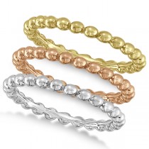 Women's Plain Metal Solid Beaded Stackable Ring 14k Yellow Gold