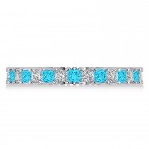 Princess Blue & White Diamond Wedding Band 14k White Gold (1.86ct)