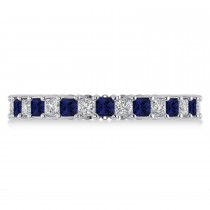 Princess Diamond & Blue Sapphire Wedding Band 14k White Gold (1.86ct)