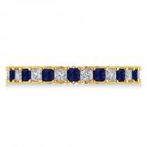 Princess Diamond & Blue Sapphire Wedding Band 14k Yellow Gold (1.86ct)