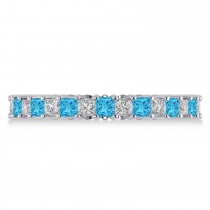 Princess Diamond & Blue Topaz Wedding Band 14k White Gold (1.86ct)