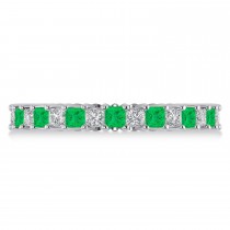 Princess Diamond & Emerald Wedding Band 14k White Gold (1.86ct)