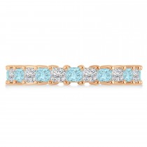 Princess Cut Diamond & Aquamarine Eternity Wedding Band 14k Rose Gold (2.60ct)