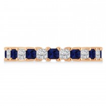 Princess Cut Diamond & Blue Sapphire Eternity Wedding Band 14k Rose Gold (2.60ct)