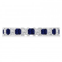 Princess Cut Diamond & Blue Sapphire Eternity Wedding Band 14k White Gold (2.60ct)