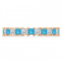 Princess Cut Diamond & Blue Topaz Eternity Wedding Band 14k Rose Gold (2.60ct)