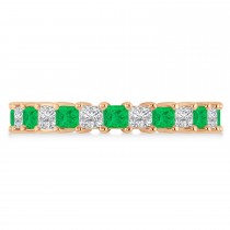Princess Cut Diamond & Emerald Eternity Wedding Band 14k Rose Gold (2.60ct)