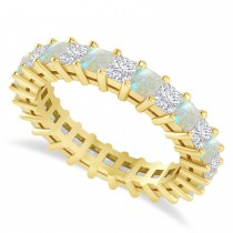 Princess Cut Diamond & Opal Eternity Wedding Band 14k Yellow Gold (2.60ct)