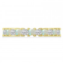 Princess Cut Diamond & Opal Eternity Wedding Band 14k Yellow Gold (2.60ct)