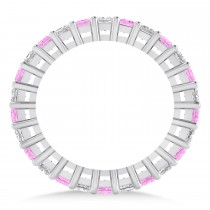 Princess Cut Diamond & Pink Sapphire Eternity Wedding Band 14k White Gold (2.60ct)