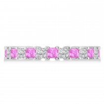 Princess Cut Diamond & Pink Sapphire Eternity Wedding Band 14k White Gold (2.60ct)