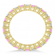 Princess Cut Diamond & Pink Sapphire Eternity Wedding Band 14k Yellow Gold (2.60ct)