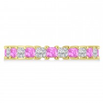 Princess Cut Diamond & Pink Sapphire Eternity Wedding Band 14k Yellow Gold (2.60ct)