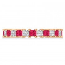 Princess Cut Diamond & Ruby Eternity Wedding Band 14k Rose Gold (2.60ct)