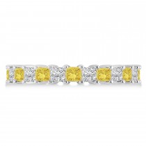 Princess Cut Yellow & White Diamond Eternity Wedding Band 14k White Gold (2.60ct)