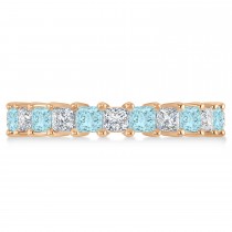 Princess Diamond & Aquamarine Wedding Band 14k Rose Gold (3.12ct)