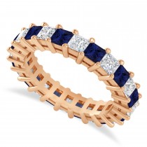 Princess Diamond & Blue Sapphire Wedding Band 14k Rose Gold (3.12ct)