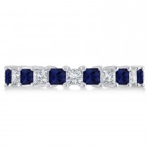 Princess Diamond & Blue Sapphire Wedding Band 14k White Gold (3.12ct)