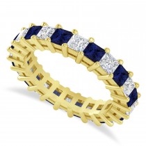 Princess Diamond & Blue Sapphire Wedding Band 14k Yellow Gold (3.12ct)