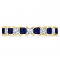 Princess Diamond & Blue Sapphire Wedding Band 14k Yellow Gold (3.12ct)