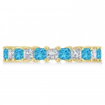 Princess Diamond & Blue Topaz Wedding Band 14k Yellow Gold (3.12ct)