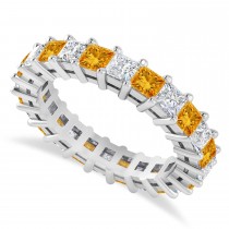 Princess Diamond & Citrine Wedding Band 14k White Gold (3.12ct)