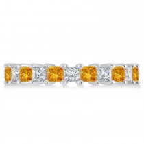 Princess Diamond & Citrine Wedding Band 14k White Gold (3.12ct)