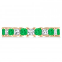 Princess Diamond & Emerald Wedding Band 14k Rose Gold (3.12ct)