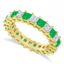 Princess Diamond & Emerald Wedding Band 14k Yellow Gold (3.12ct)